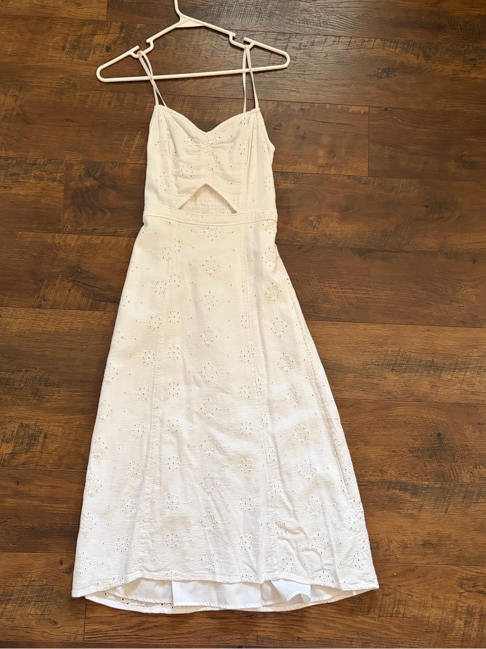 Hollister White Eyelet Midi Dress with Spaghetti Straps